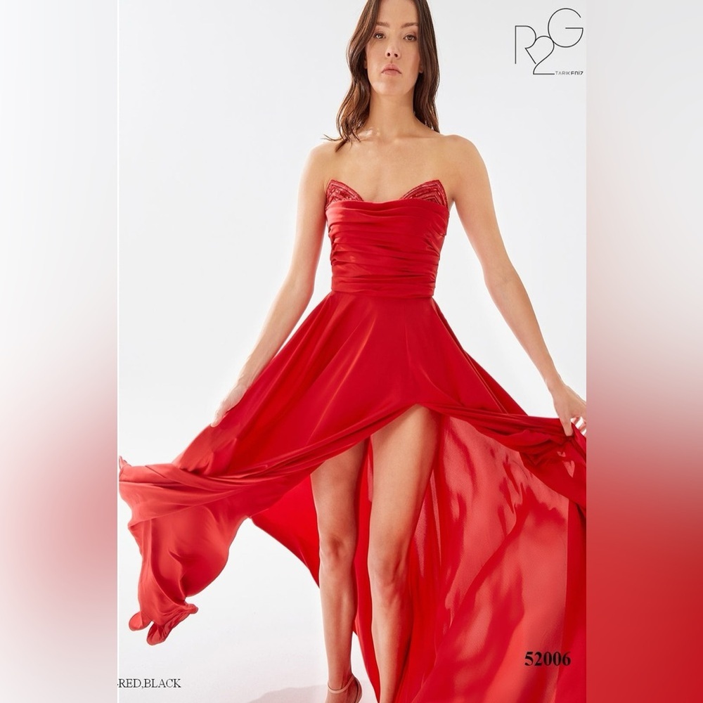Tarik Ediz Vibrant Red Strapless Gown